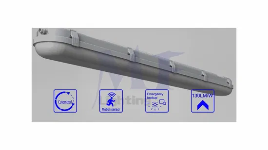 140lm / W 2FT 4FT 5FT 20W 40W 60W IP66 LED Illuminazione per tunnel Parcheggio Illuminazione per magazzini Luce resistente alle intemperie Sensore di movimento Emergenza LED Tunnel Tri Proof Light